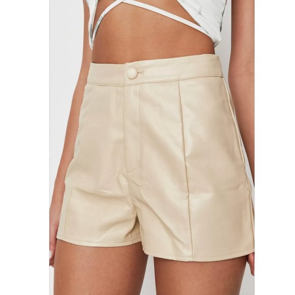 Missguided Ivory Faux Leather Shorts 